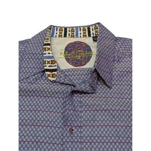 Robert Graham Men's XL Long Sleeve‎ Designer Shirt Blue Geometric Contrast Cuff